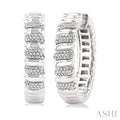 Silver Bold Ribbed Diamond Hoop Fashion Earrings