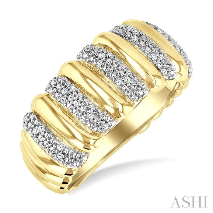 Gold Vermeil Bold Ribbed Diamond Wide Band