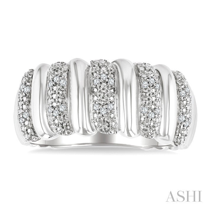 Silver Bold Ribbed Diamond Wide Band