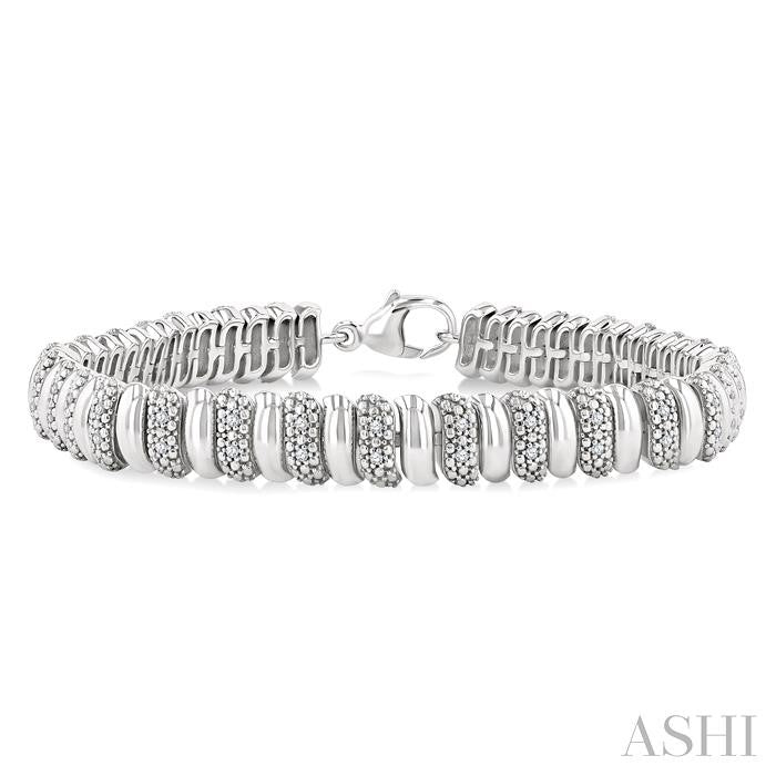 Silver Bold Ribbed Diamond Fashion Bracelet