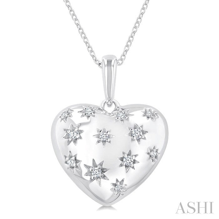 Silver Bold Puffed Heart Shape Diamond Pendant