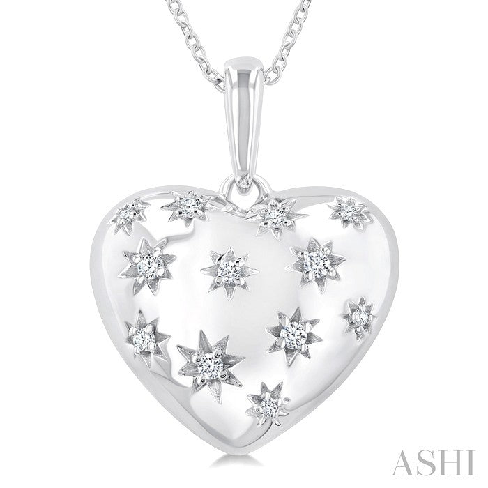 Silver Bold Puffed Heart Shape Diamond Pendant