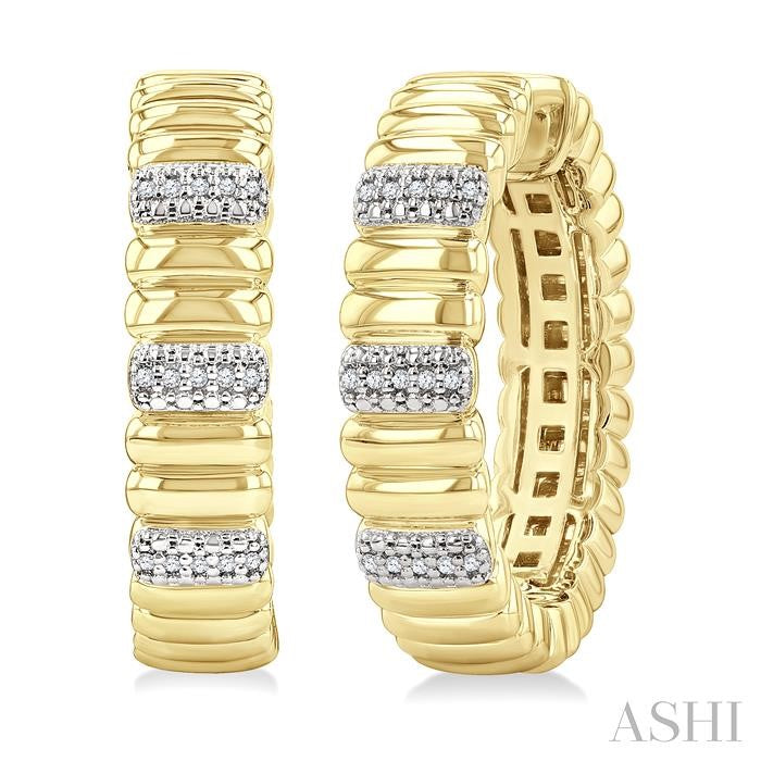 Gold Vermeil Bold Ribbed Diamond Fashion Hoop Earrings