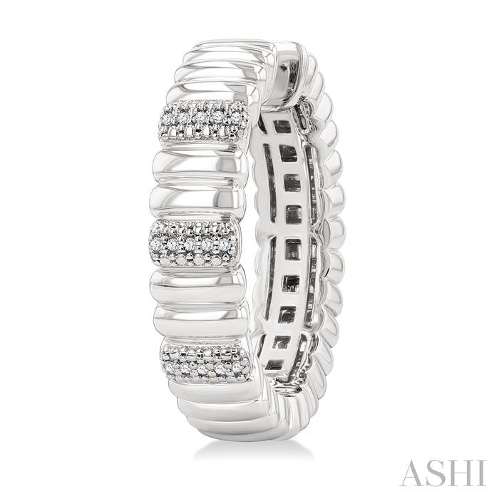 Silver Bold Ribbed Diamond Hoop Earrings