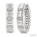 Silver Bold Ribbed Diamond Hoop Earrings