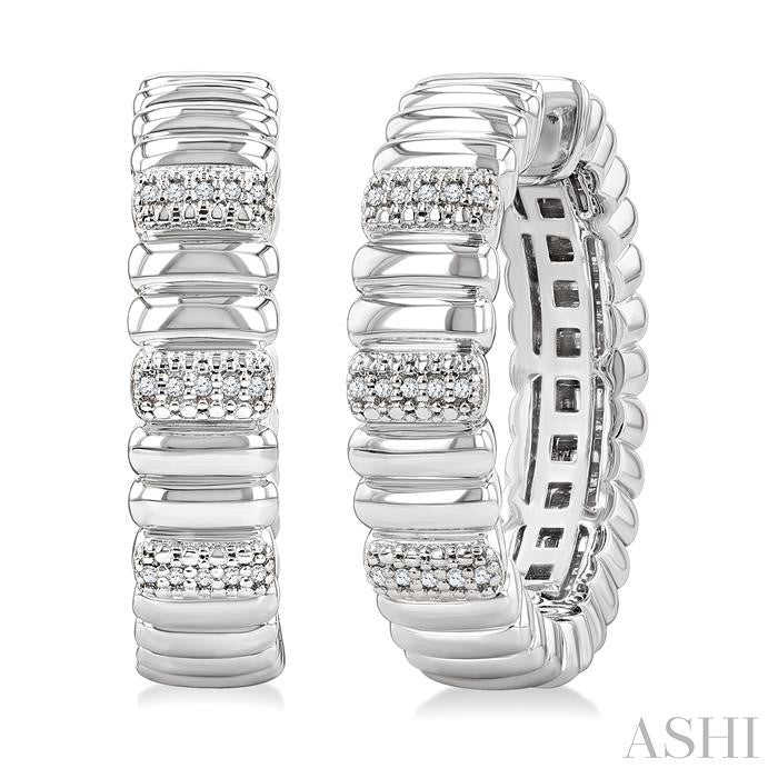 Silver Bold Ribbed Diamond Hoop Earrings