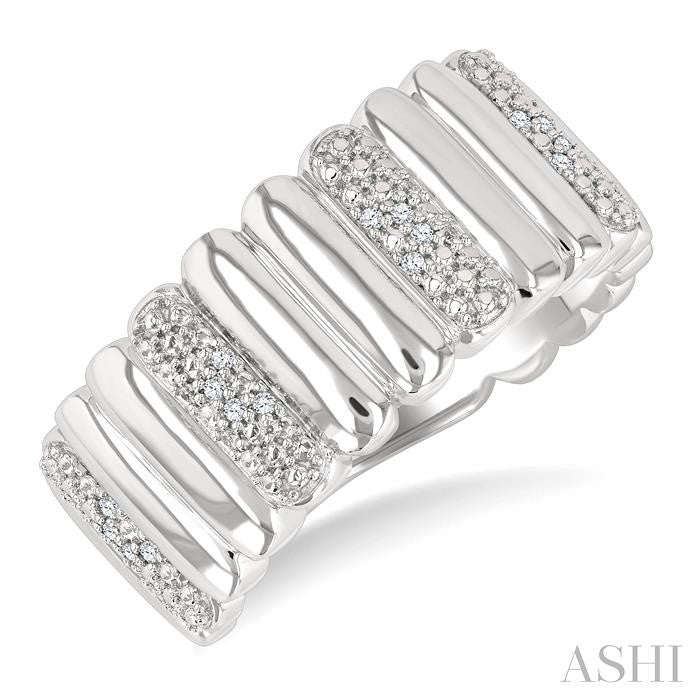 Silver Bold Ribbed Diamond Wide Band