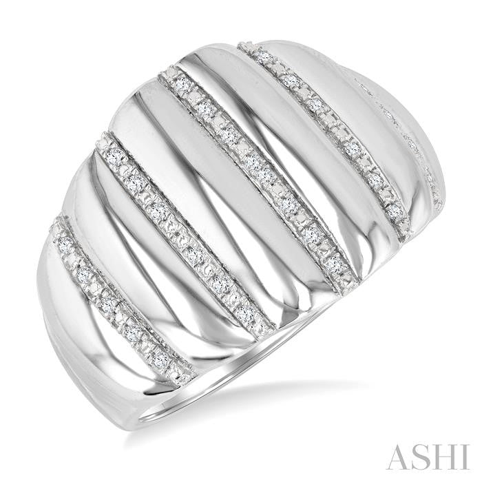 Silver Bold Ribbed Diamond Fashion Wide Band