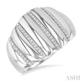 Silver Bold Ribbed Diamond Fashion Wide Band