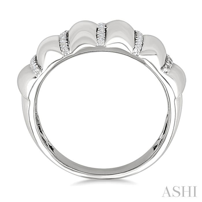 Silver Bold Ribbed Diamond Fashion Wide Band
