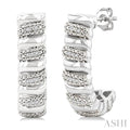 Silver Bold Ribbed Diamond Half Hoop Earrings
