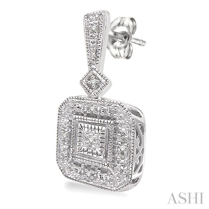 Silver Cushion Shape Diamond Earrings