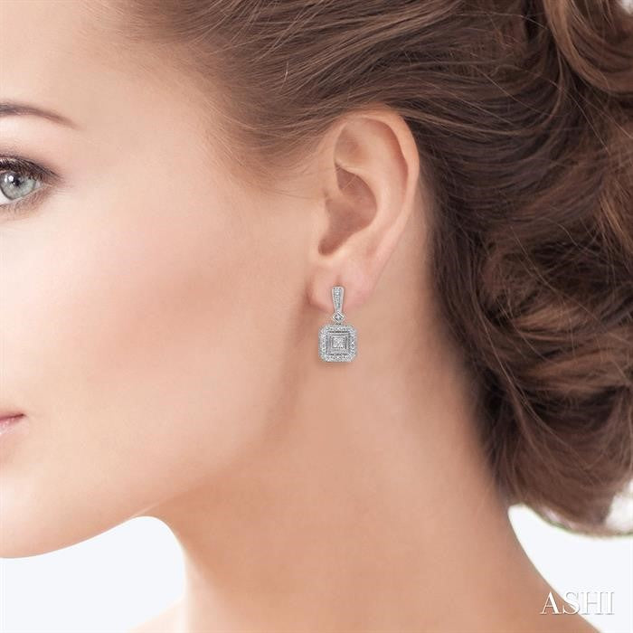 Silver Cushion Shape Diamond Earrings