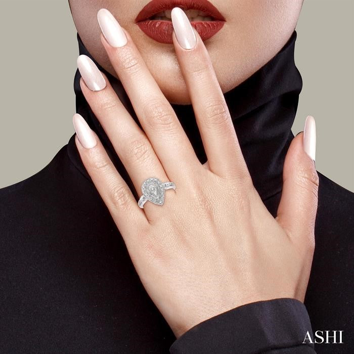 Silver Pear Shape Diamond Ring