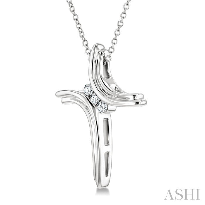 Silver  3 Stone Cross Diamond Fashion Pendant