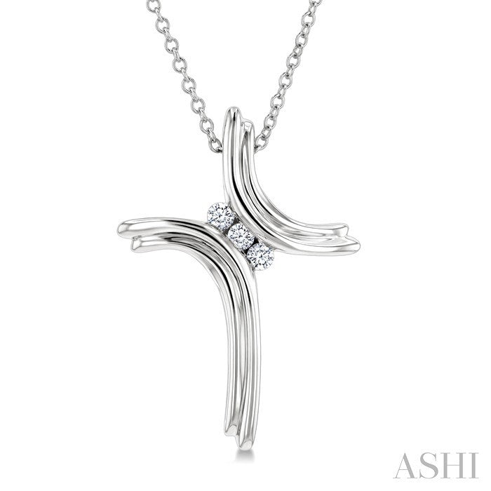 Silver  3 Stone Cross Diamond Fashion Pendant