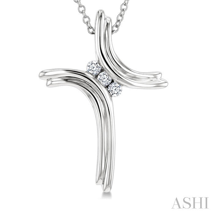 Silver  3 Stone Cross Diamond Fashion Pendant