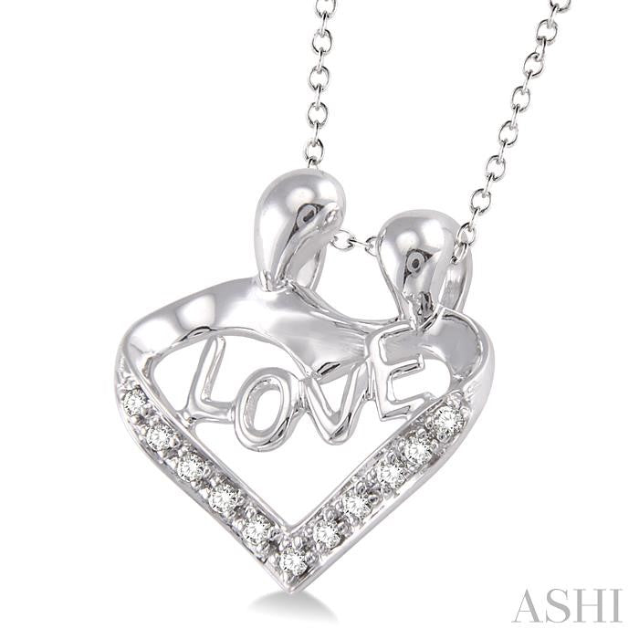 Silver Heart Shape Mom & Child Diamond Fashion Pendant