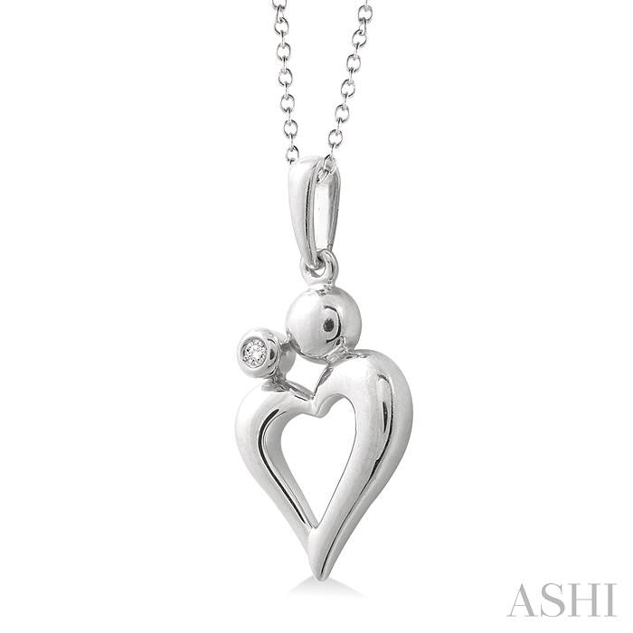 Silver Heart Shape Mom & Child Diamond Fashion Pendant