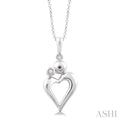 Silver Heart Shape Mom & Child Diamond Fashion Pendant