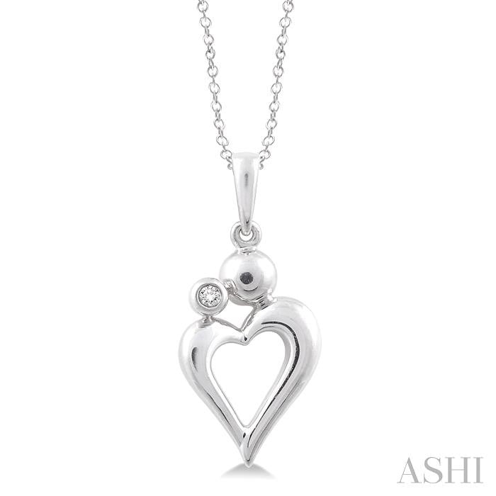Silver Heart Shape Mom & Child Diamond Fashion Pendant