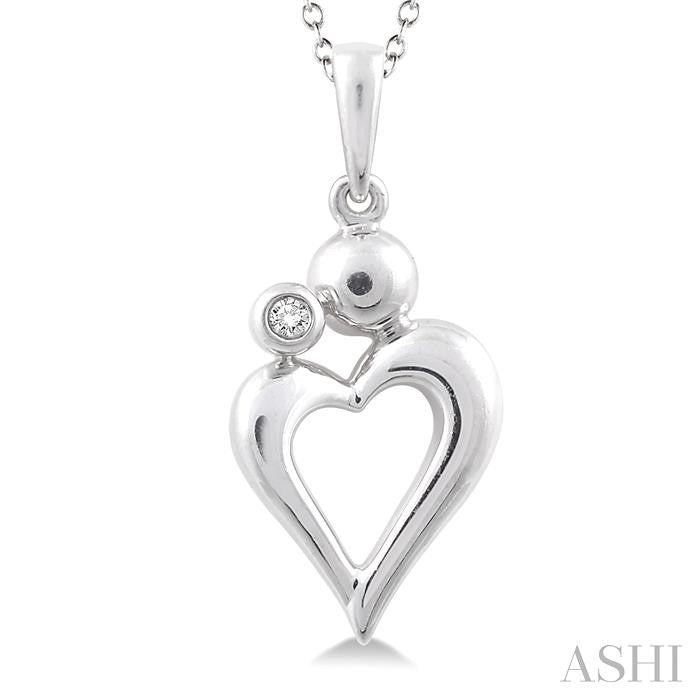 Silver Heart Shape Mom & Child Diamond Fashion Pendant