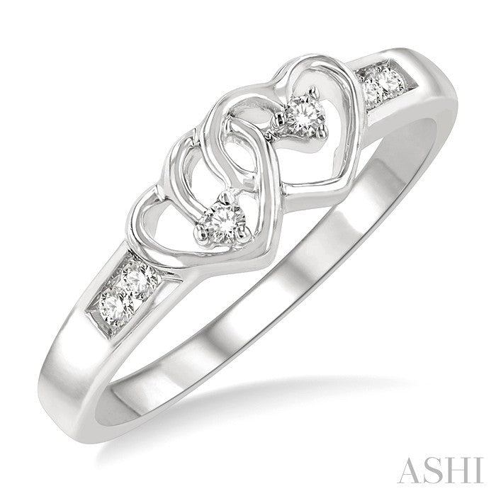 Silver Twin Heart Shape 2 Stone Diamond Fashion Ring