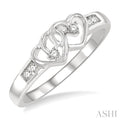 Silver Twin Heart Shape 2 Stone Diamond Fashion Ring