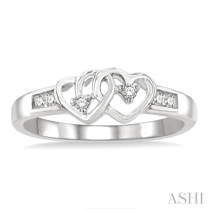 Silver Twin Heart Shape 2 Stone Diamond Fashion Ring