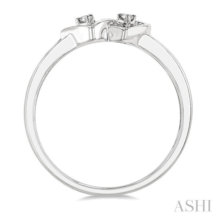 Silver Twin Heart Shape 2 Stone Diamond Fashion Ring