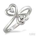 Silver Twin Heart Shape 2 Stone Diamond Fashion Ring