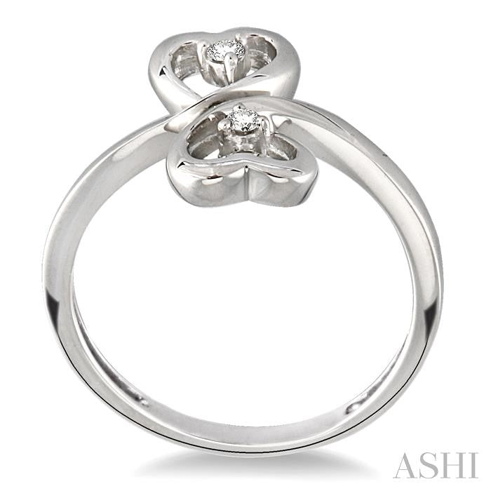 Silver Twin Heart Shape 2 Stone Diamond Fashion Ring