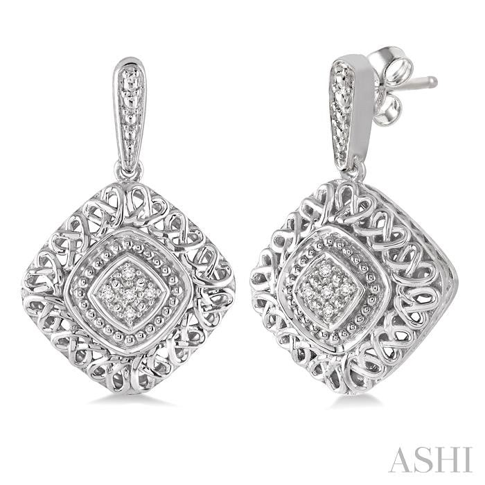 Silver Cushion Shape Diamond Earrings