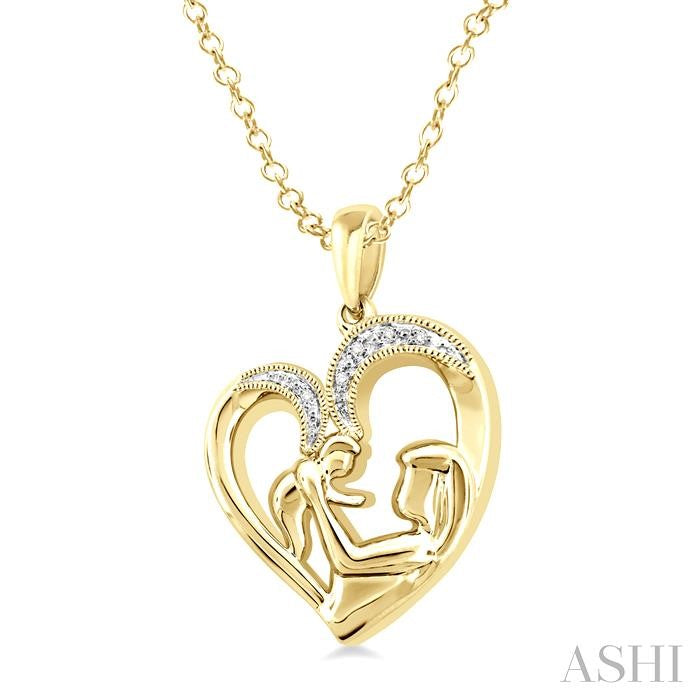 Gold Vermeil Heart Shape Mom & Child Diamond Fashion Pendant