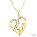 Gold Vermeil Heart Shape Mom & Child Diamond Fashion Pendant
