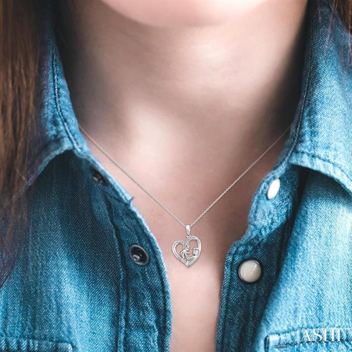 Silver Heart Shape Mom & Child Diamond Fashion Pendant