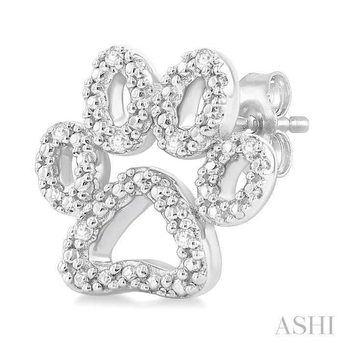 Silver Dog Paw Diamond Fashion Earrings