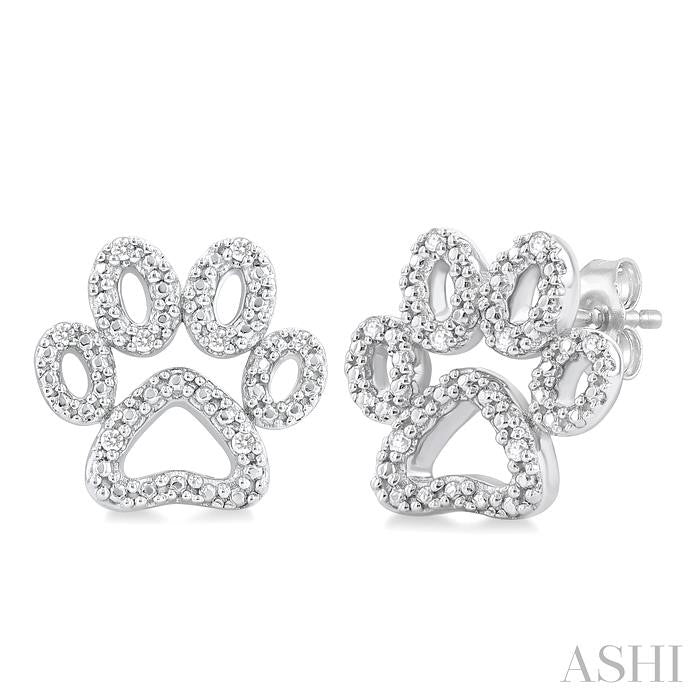 Silver Dog Paw Diamond Fashion Earrings