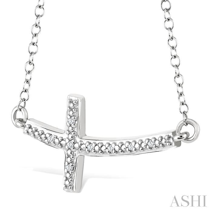 Silver Sideway Cross Diamond Fashion Pendant