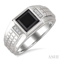 Silver Princess Shape Men's Onyx & Diamond Ring