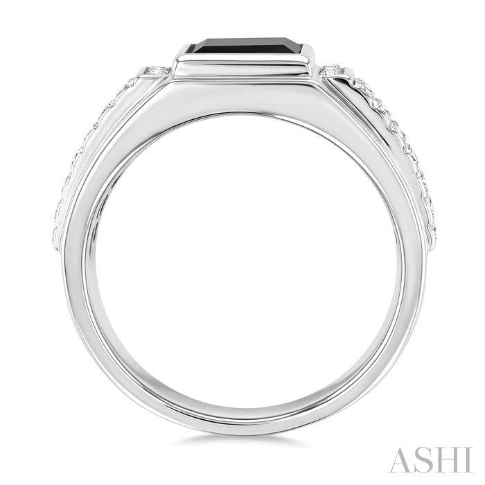 Silver Princess Shape Men's Onyx & Diamond Ring