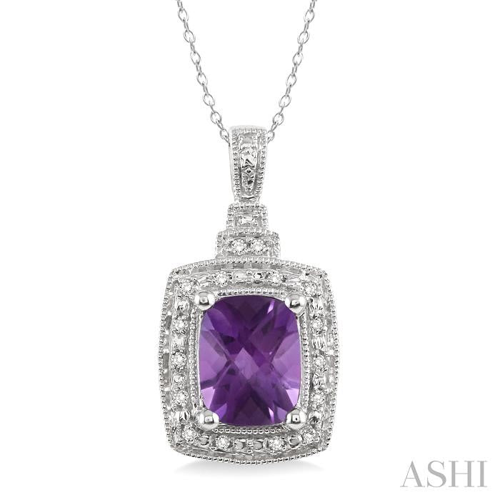 Silver Cushion Shape Gemstone & Diamond Pendant