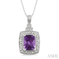 Silver Cushion Shape Gemstone & Diamond Pendant