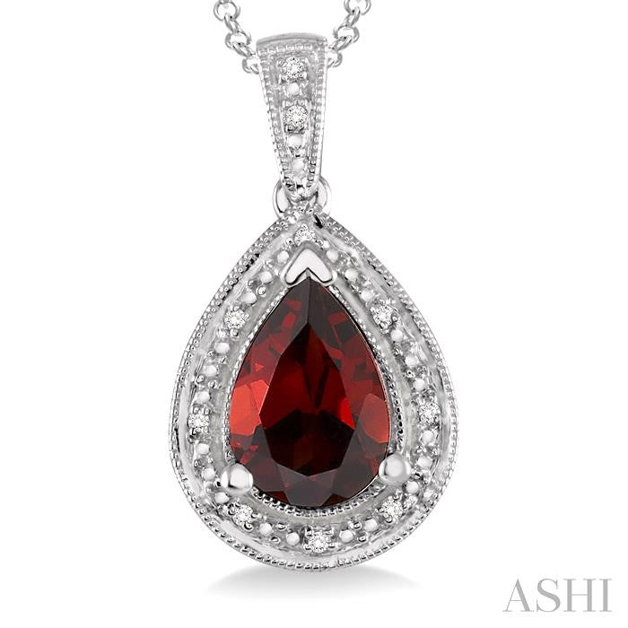 Silver Pear Shape Gemstone & Diamond Pendant