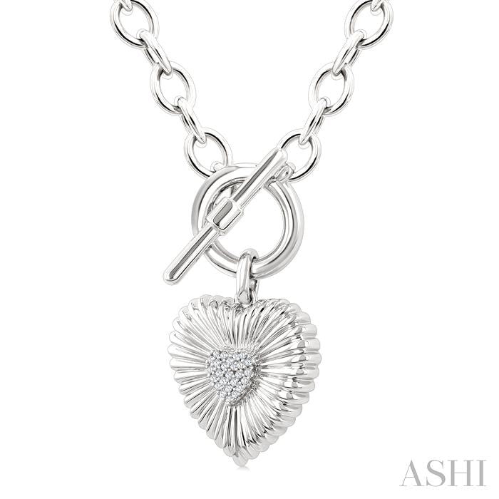 Silver Heart Fluted Toggle Diamond Fashion Necklace