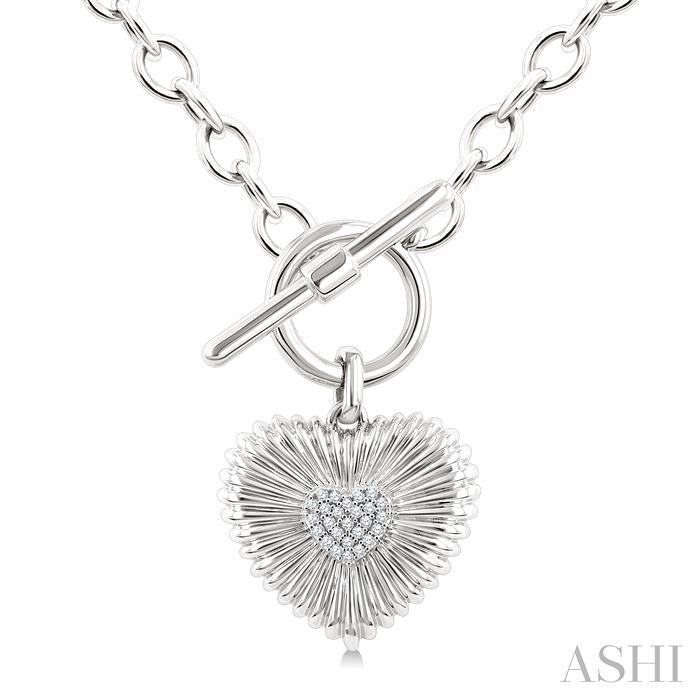 Silver Heart Fluted Toggle Diamond Fashion Necklace