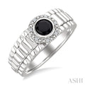 Silver Round Shape Men's Onyx & Diamond Ring