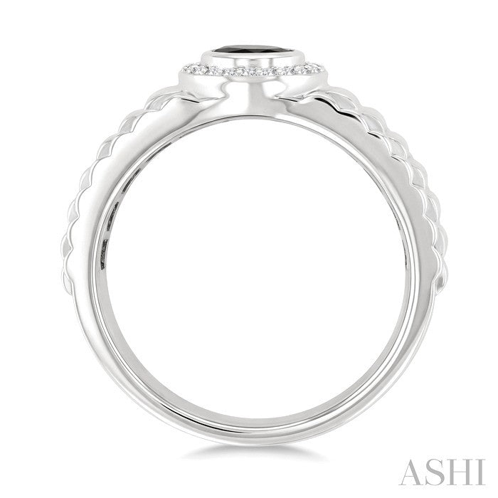 Silver Round Shape Men's Onyx & Diamond Ring