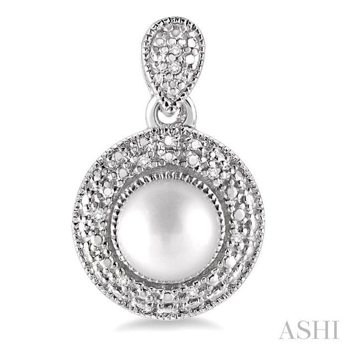 Silver Pearl & Halo Diamond Earrings