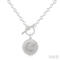 Silver Crescent Moon & Star Toggle Diamond Fashion Necklace